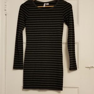 Black & Gray Striped Bodycon Dress